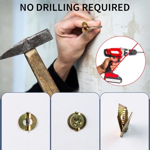 80Pack Self Drilling Drywall Anchors with Screws, 3 Sizes Suitable for Tv, Cabinets, Shelves, Shelf Straps, Bicycles, Curtains, No Need to Drill Holes in The Wall(40 Metal Anchors and 40 Zinc Screw) - color: 80Pack 1.1inch + 1.57inch