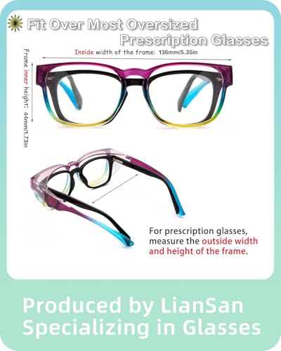 LianSan Safety Glasses Over Eyeglasses for Women - Anti-Fog Goggles Fit Over Eyewear for ANSI Z87.1 Certified - color: Multicolor/Clear