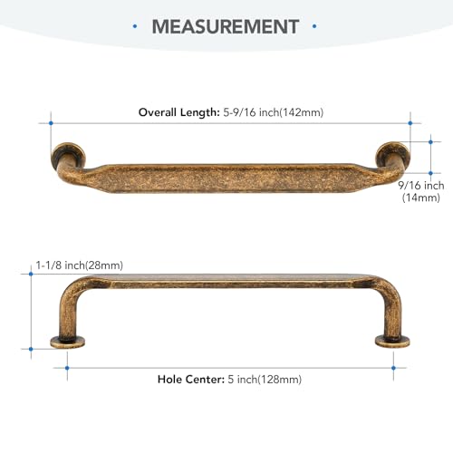 HOME EDIT Antique Brass Solid Cabinet Handles & Pulls 5 Inch 10 Pack - color: Antique Brass, size: 5 inches Hole Center