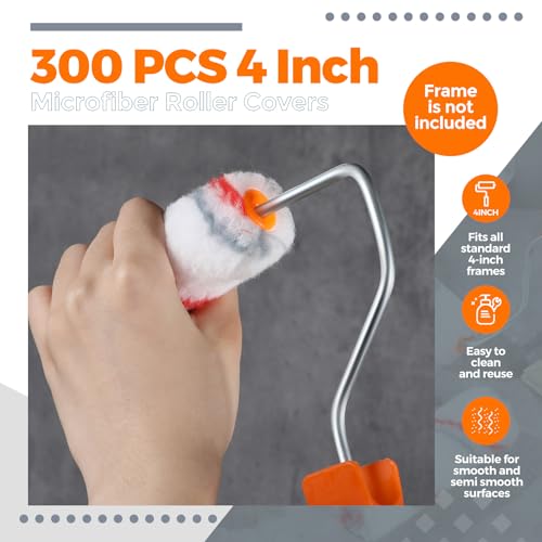 Leumoi 300 Pcs 4 Inch Mini Paint Rollers 1/2" Nap Microfiber,Red, Gray - color: Red, Gray