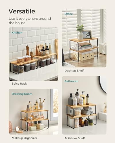 SONGMICS Cabinet Organizer Shelf, Set of 2 Spice Rack, Kitchen Storage - color: Ink Black + Natural Beige, size: 15.6"w