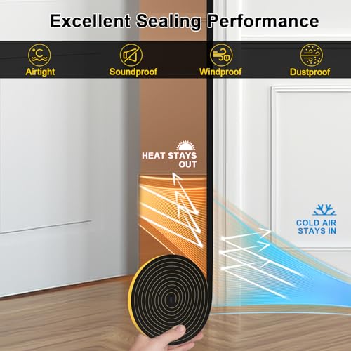 Weather Stripping, Strong Adhesive Foam Tape Insulation, 1/2x1/4in - color: Black, size: 1/2 In x 1/4 In x 13Ft