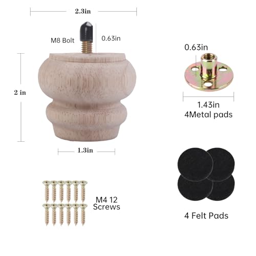 2 Inch Wooden Unfinished Bun Feet Set of 4