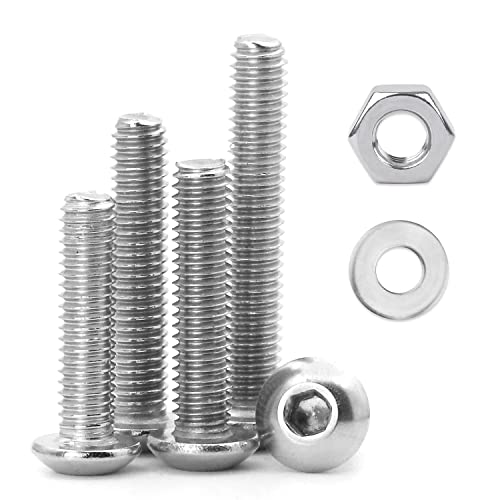 400PCS M4 x 5/6/8/10/12/14/16/18/20/25mm Button Head Socket Cap Screws Bolts and Nuts Flat Washers Assortment Kit, 304 Stainless Steel, Metric Machine Fully Thread, Allen Hex Drive - size: M4 Button Head (400PCS)
