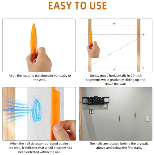(4-Pack) Calvana Magnetic Stud Finder Wall Scanner, Stud Finder Magnet, Wall Detector Scanner, Compatible with All Drywall Construction, No Batteries Required, Wall-Friendly Construction，Easy to Use - color: Orange, 4pack