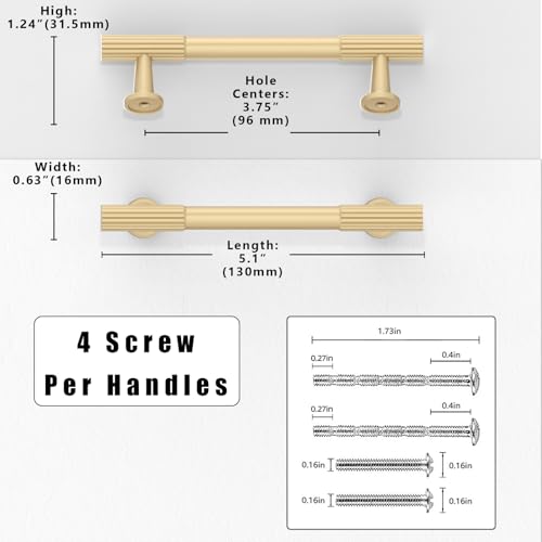 10 Pack Brushed Gold Cabinet Pulls 3.75 Inch(96mm) Kitchen Cabinet Handles Solid Zinc Alloy Cabinet Hardware Drawer Pulls - color: Brushed Gold, size: 3.75" Hole Center