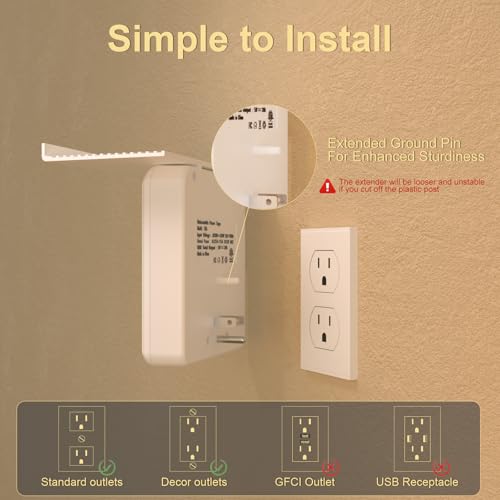 Overtop Power Charger with Shelf,Wall Outlet Extender,Surge Protector 1800J - color: Off White-6AC