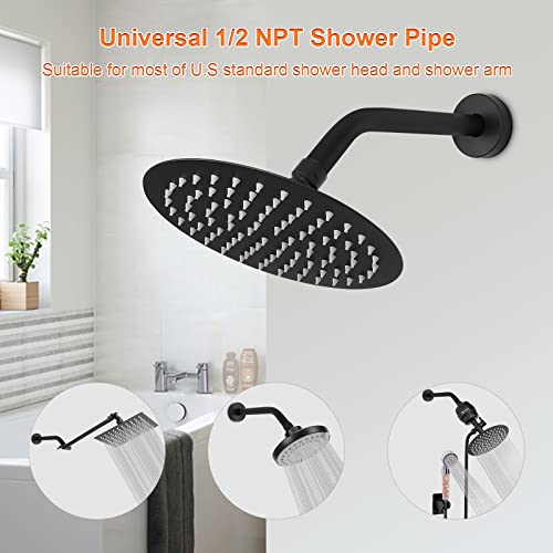 Shower Arm with Flange and Teflon Tape, Wall Mounted Shower Pipe 304 Stainless Steel Extension Arm for Fixed Shower Head & Handheld (8 Inch, Matte Black) - color: Matte Black, style: 8 Inch