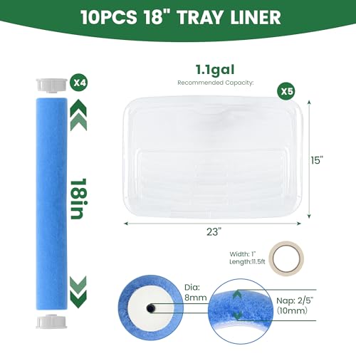 VOOMEY 18 Inch Paint Roller Replacement Kit, Polyester Covers & Liners - size: 5 Pcs 18" Tray Liners & 4Pcs 18" Paint Roller