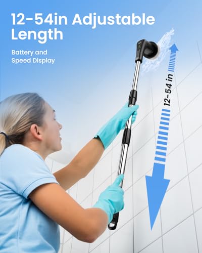 Leebein Electric Spin Scrubber, Cordless Bathroom Cleaning Brush with 8 Replaceable Brush Heads, 54 Inch Long Handle and Dual Speed Control Power Scrubber for Bathtub Floor Cleaning