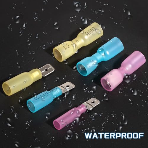 Heat Shrink Spade Connectors Kit 22-16 16-14 12-10 AWG Male and Female Electrical Wire Connector Insulated Quick Disconnect Spade Terminals for Marine Automotive Wiring (Pack of 100Pcs)