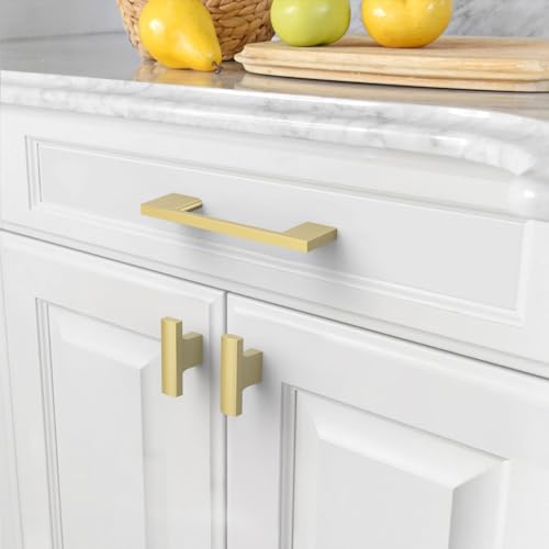 Amerdeco 10 Pack Brushed Gold Cabinet Pulls 3-3/4 Inch(96MM) Hole Centers Kitchen Cabinet Handles Cabinet Hardware Kitchen Handles for Cabinets Cupboard Handles Drawer Pulls ZH0060 - color: Brushed Gold, size: 3-3/4"/96MM Hole Center, style: 10 Pack