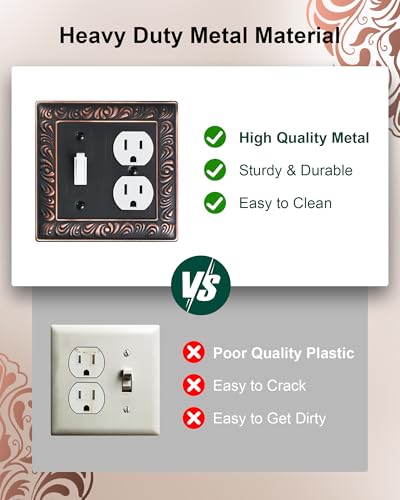 2-Pack Paisley Pattern Metal Combo Toggle/Duplex Light Switch Cover Plate | Decorative Wall Outlet Cover Plate, 2 Gang Metal Wall Plates for Electrical Outlets, Light Switch, Aged Bronze - color: Aged Bronze, size: 1 Toggle/1 Duplex 2PK
