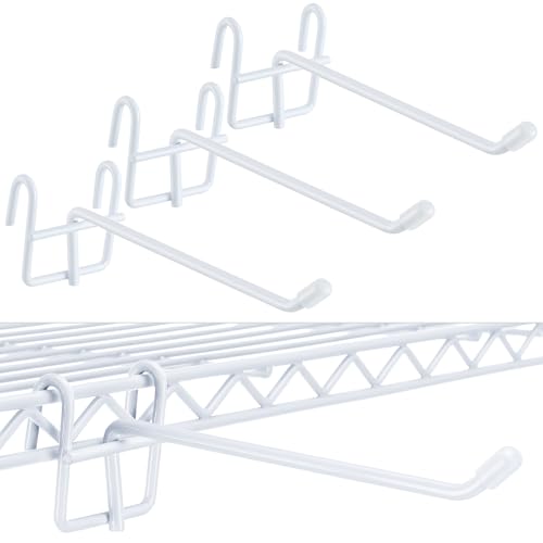 MorningRo 4 Pcs Accessory Shelving Hook for Wire Shelf Accessories, White | Heavy Duty Metal with Rubber Cover, Fits Wire Shelves Organizing Kitchen Tools, Space-saving Storage Pantry Garage Closet - color: White