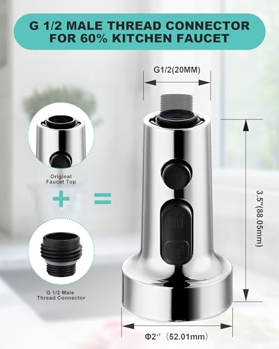 ARCORA Pull Down Kitchen Faucet Head Replacement with 13 Adapters, 3 Modes - color: Chrome