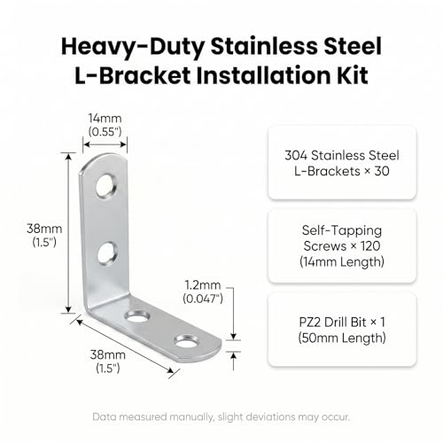 30 Pcs Metal L Brackets for Wood, 90 Degree Right Angle Brackets for Wood | l bracket Corner Braces for Wood Furniture Cabinet Drawer Chair(1.57 x 1.57 x 0.63 in), with 120 Screws, 1 Bit