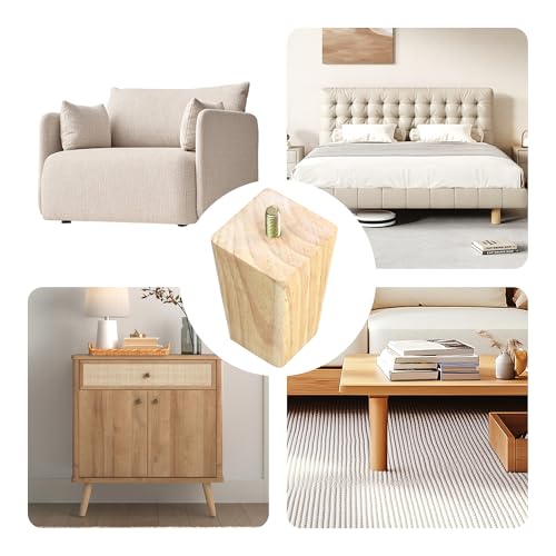 4PCS 3 Inch Solid Wood Furniture Legs, Square Wooden Sofa Couch Feet Leg Replacement for Desk Cabinet Bench Dresser Chair Bookcase Risers Parts, Log Stain - size: 3 Inch