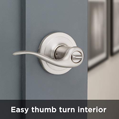 Kwikset Tustin Entry Door Handle with Lock and Key, Secure Keyed Reversible Lever Exterior, For Front Entrance and Bedrooms, Satin Nickel, Pick Resistant Smartkey Rekey Security and Microban