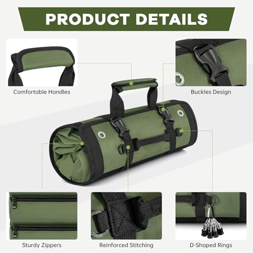 ANILD 18.5 Inch Extra Long Tool Bag Roll Up, Roll Up Tool Bag Organizer - color: Green, size: X-Large