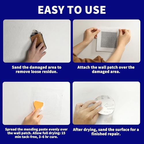 Breliter Drywall Repair Patch Kit, 19 Pcs Self-Adhesive Aluminum Wall Hole Repair Patches for Wall, Ceiling, Sheetrock, Plaster, 2/4/6/8 Inch Drywall Patch Kit with Scraper & Sandpaper - color: 19PCS