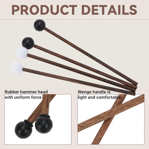 4Pcs Steel Tongue Drum Mallets with Soft Rubber Heads 6.5 Inch Gentle Mallets for Beginners Adults Practice and Healing Music