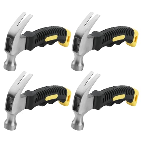 SOUJAP 4 PCS 8oz Camping Claw Hammer, 6 Inch Small Stubby Hammer with Coated Soft Yellow Handle for Home Repair, Craft Project
