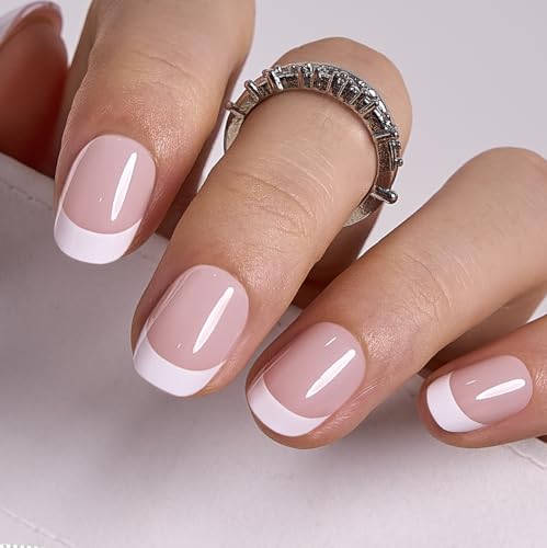 CurvLife Extra Short Oval French Tip Press On Nails, Classic Touch Round - color: A5 -Classic Touch