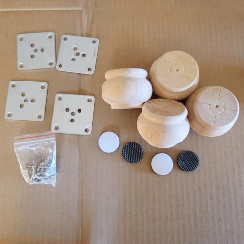 2 Inch Wooden Furniture Legs, Solid Wood Unpainted Replacement Furniture Legs, Cabinet Legs/Desk/Sofa/Bookcase Bun Feet, DIY Wooden Round Legs with Mounting Plate & Screws Set of 4 (2 Inch) - size: 2 Inch