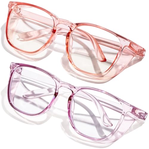Safety Glasses Anti Fog Clear Blue Light Blocking Eye Protection Nurse Goggles for Women Men - color: A92 Clear Pink + Clear Purple