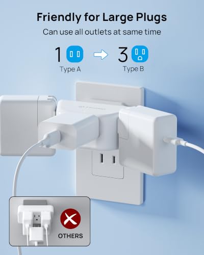 TROND 2 Prong to 3 Prong Outlet Adapter with 360 Rotating Plug - color: White, size: 3AC-2 Prong (Rotating Plug), 1 Pack