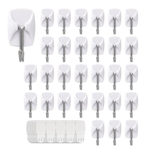 MOVELYST White Wall Hooks for Hanging, 32 Hooks+40 Strips, Value Pack (S) - size: Small, style: White-32+40