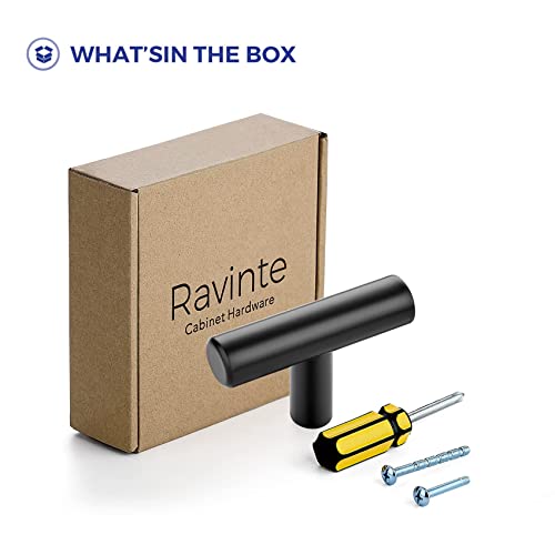 Ravinte 3 Pack Black T Bar Cabinet Knobs 2in Dresser Knobs Single Hole | Matte Black Finish, Solid Metal, Easy Install, Screws Included, Hardware, Kitchen, Bathroom, Drawers, Cabinets - color: Black, size: 3 Pack, style: Round