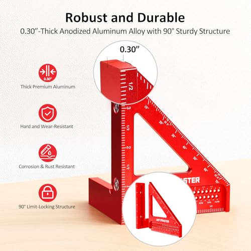 3.8＂Mini 3D Multi-Angle Measuring Square Ruler, WT102A High Precision Hole Scribing Woodworking Tools, 0-90° Aluminum Alloy Carpenter Square Wood Working Tools, Carpenter Pencils 6 Refills. - color: 3.8 inch Square+Pencil, style: Imperial
