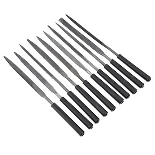 10Pcs Needle File Set Hand Metal Files Hardened Alloy Strength Steel Files Mini Needle Jewelry File Set Trimming Includes Half-Round File, Flat Warding, Round, Square, Triangular, and Flat