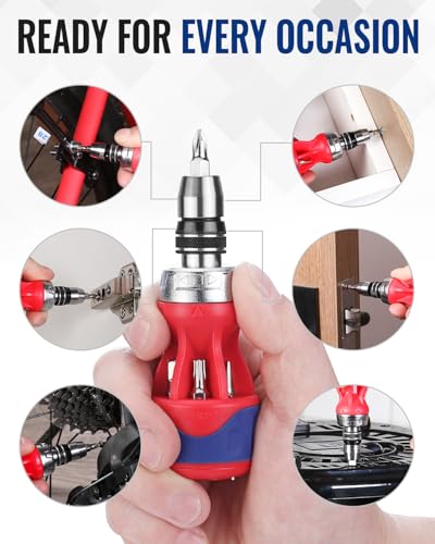 WORKPRO 12-in-1 Stubby Ratcheting Multi-bit Screwdriver - size: Stubby