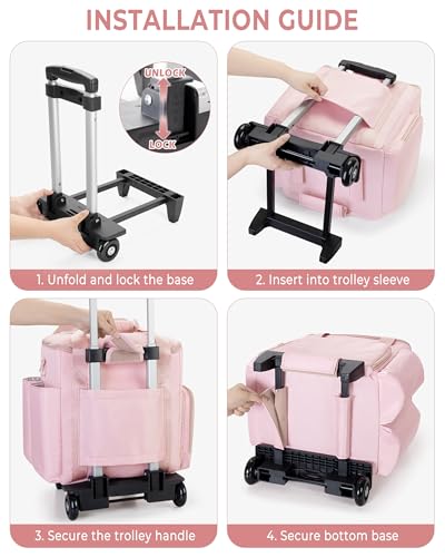 Rolling Hair Tools Travel Bag, Hairstylist Bag with Wheels, Pink - color: Pink
