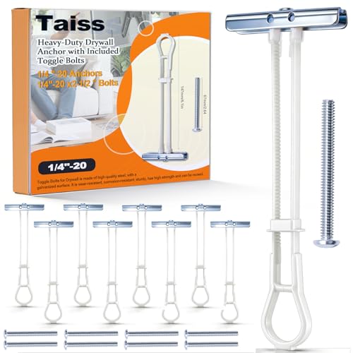 Taiss Heavy-Duty Drywall Anchor with Included Toggle Bolts 1/4''-20 for TV Mounting Kit,Hollow Walls Anchors,Plaster & Tile Holds up to 270lbs Each in 1/2” Drywall,8 Pack - color: W-1/4"
