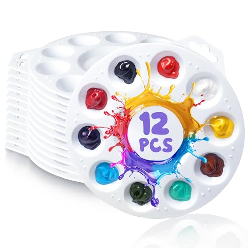 Halobios Paint Tray Palettes, Plastic Paint Pallets with Hanging Hole for Children or Students to Paints on School Project, Art Class or Have a Birthday Painting Party -12pcs - size: 12PCS