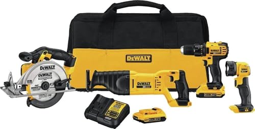 DEWALT 20V MAX Power Tool Combo Kit, 4-Tool Cordless Power Tool Set with 2 Batteries and Charger (DCK423D2) - size: 4 Tool Combo Kit