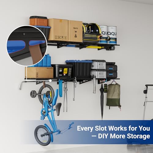 FLEXIMOUNTS 12-inch-by-72-inch Wall Shelf Garage Storage Rack Wall Mounted Floating Shelves,1x6ft,Black, 2-Pack, Classic Series - color: Black, size: 2 pack-1x6 ft