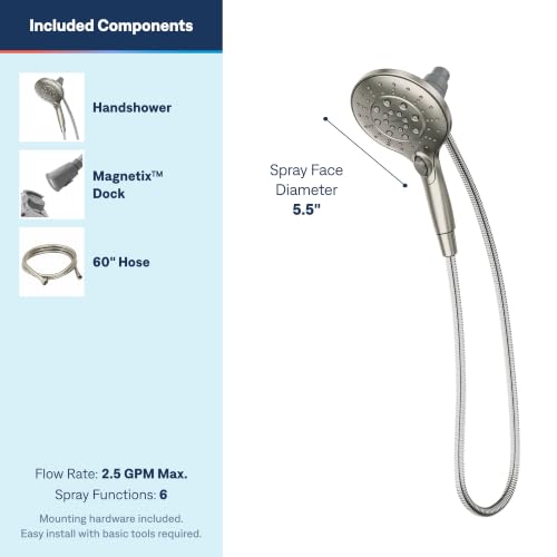 Moen Engage Spot Resist Brushed Nickel Six-Function 5.5-Inch Removable Handheld Showerhead with Magnetic Docking System, 26112SRN - color: Spot Resist Brushed Nickel, size: 5.5-Inch