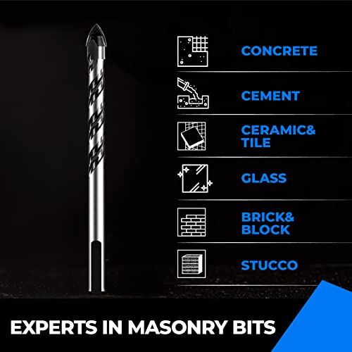 1/4" Concrete Drill Bit & Masonry Drill Bit Set(10PCS), Carbide Tip Drill Bit Set for Tile, Brick, Cement, Concrete, Glass, Plastic, Cinder Block, Wood etc by amoolo - size: 1/4"(10pcs)
