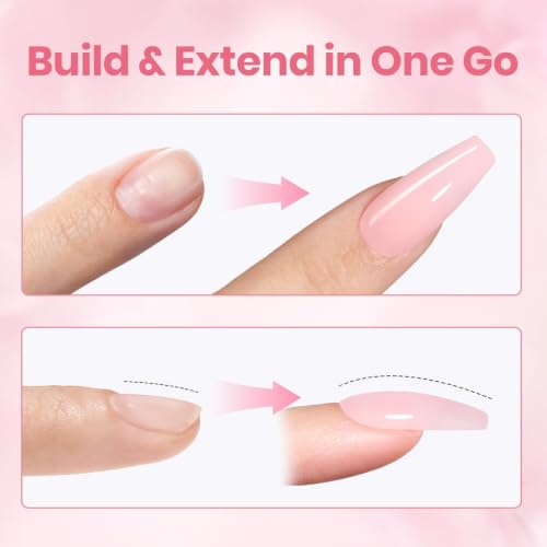 Beetles Hard Gel for Nails Extension Kit, 3 Colors & Half Cover Nail Tips - color: Clear Nude Pink Soft Nude with Long Square Nail Tips 3 x 30 g