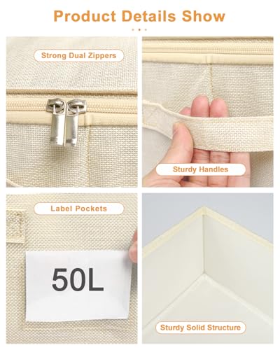 punemi Sturdy Under Bed Wedding Dress Storage Box, 3Pack, Beige - color: Beige, size: 3 Pack-6.7 inch Tall-Structured