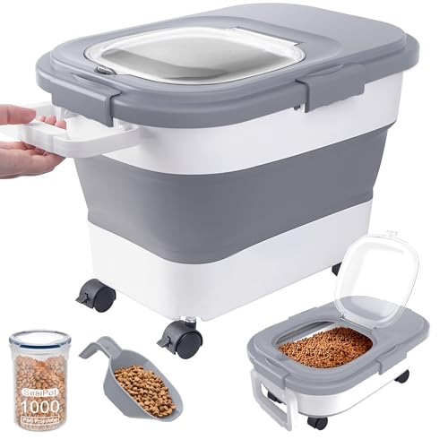 15-23Lbs Airtight Dog Food Storage Container,Collapsible Dog Food Container - color: Grey/23 LBS