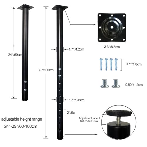QLLY Adjustable Metal Table Leg, 24-40 inch, 60-100cm, Home Office DIY Desk Leg, Furniture Leg Set (4, Black) - color: Black