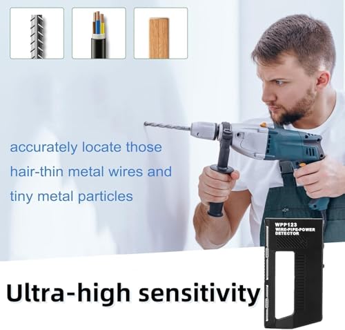 WPP123 High Sensitivity in-Wall Detector, Metal Detector, Wire Detector, Adjustable Alarm, Multi-Functional Scanner, Suitable for Adults, Durable Plastic Body, Black