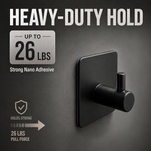 DELITON 4 Pack Adhesive Towel Hooks, Heavy Duty Stainless Steel No Drill - color: Black-102H