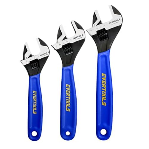 3-Piece Adjustable Wrench Set (6/8/10 Inch) - Heavy Duty Chrome Vanadium Steel, Non-Slip Ergonomic Grip, Black Oxide Finish - Ideal for Cars, Bikes, Plumbing & DIY