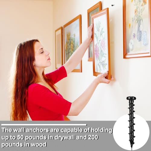 Blulu 100 Pcs Drywall Anchors 1/4 x 1-1/2 Inch Alloy Steel Light Wall Anchors Heavy Duty Self Drilling Screws for Drywall, Wood and Other Masonry Materials(Black) - color: Black